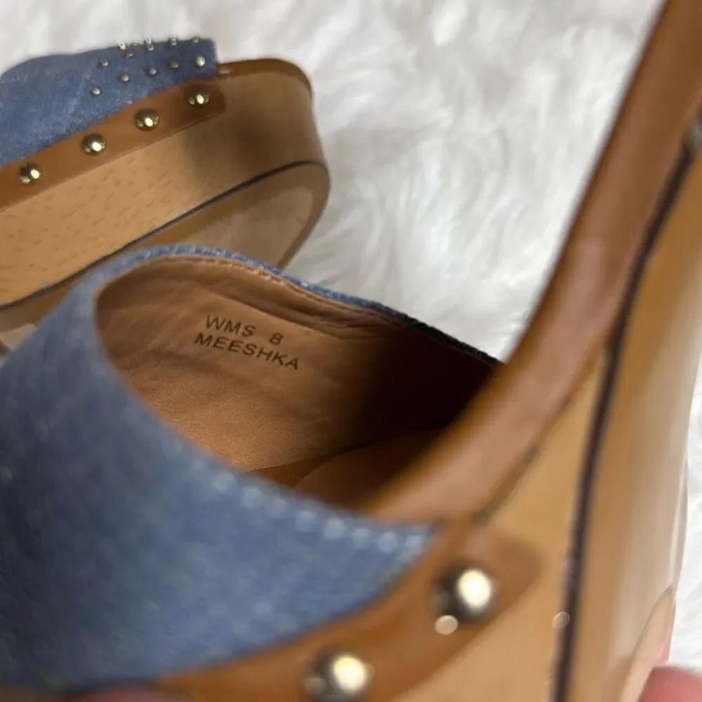 Report Women’s Meeshka Blue Denim Platform Heels Size 8 NEW